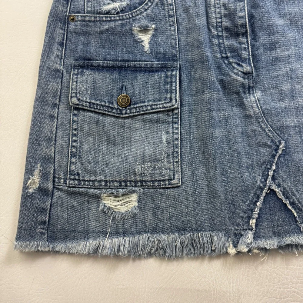 Michael Kors Womens Distressed Denim Mini Skirt Medium Wash Raw Hem Size 12